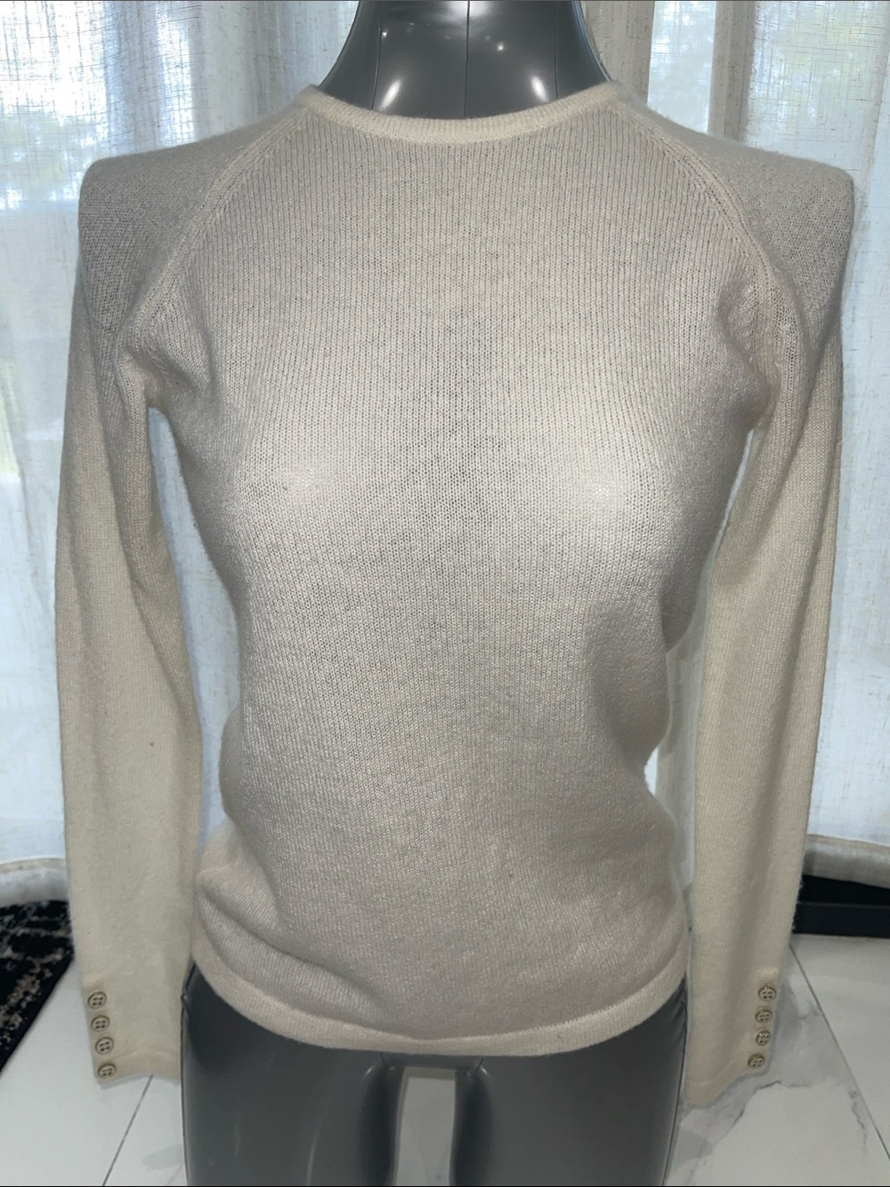 Cream Long Sleeve Sweater with Button Cuffs